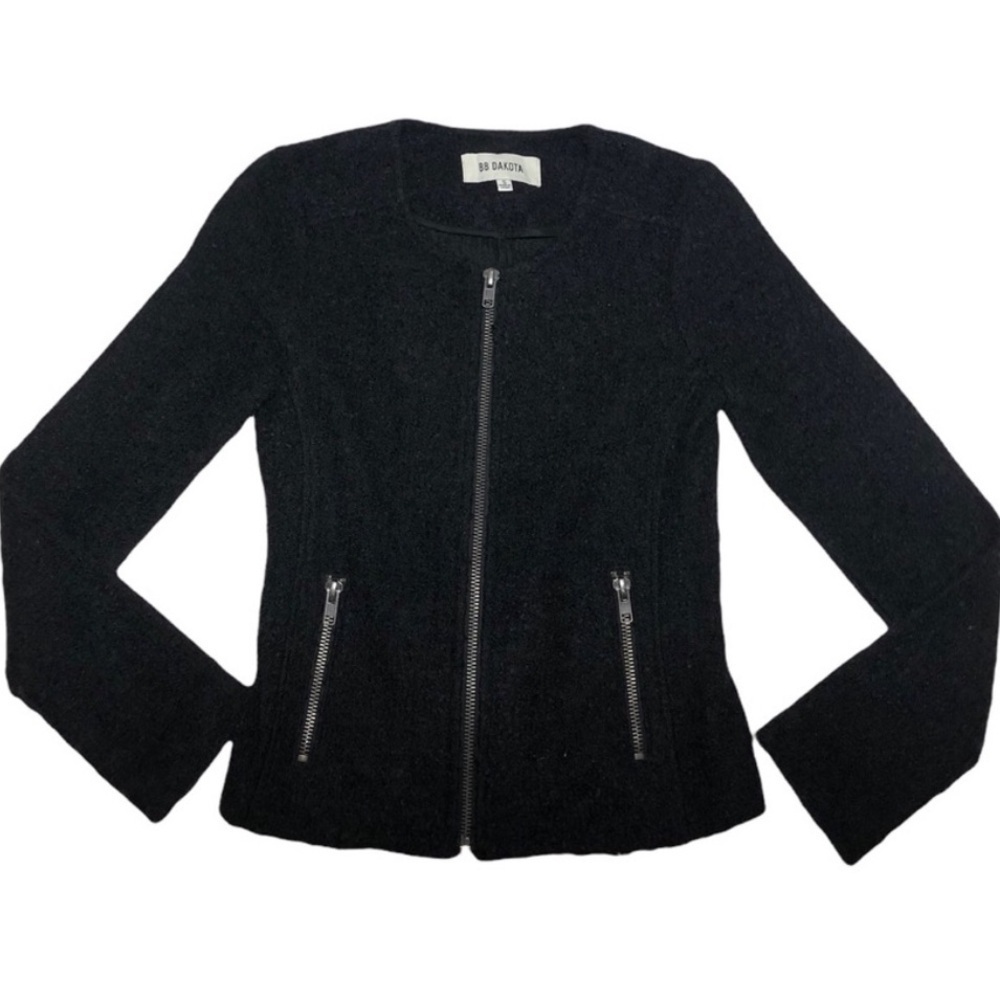 BB Dakota | Black Zip Sweater Round Neck Long Sleeve Cardigan Blazer Jacket S